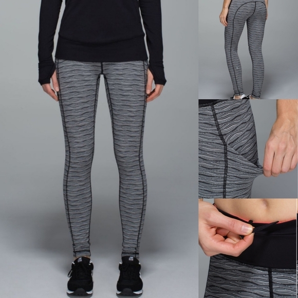 Lululemon Speed Tight II  Textured Wave Black Silver Spoon Size 6 Luxtreme - Picture 1 of 14